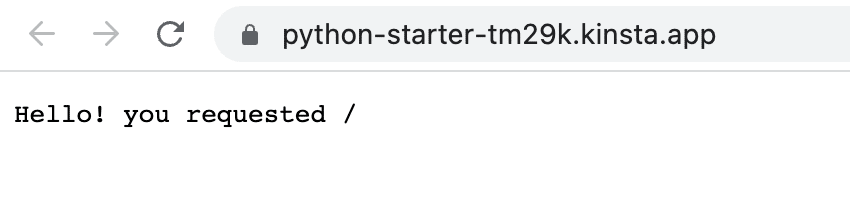 Pagina Python Hello World dopo l'installazione.